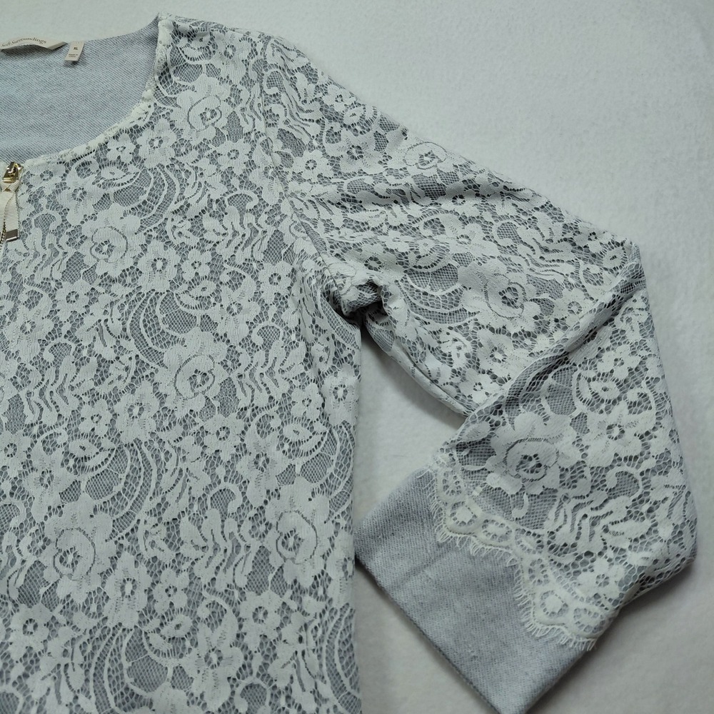 Soft Surroundings Grey White Floral Lace Overlay Zip Front Jacket XL - Picture 15 of 16